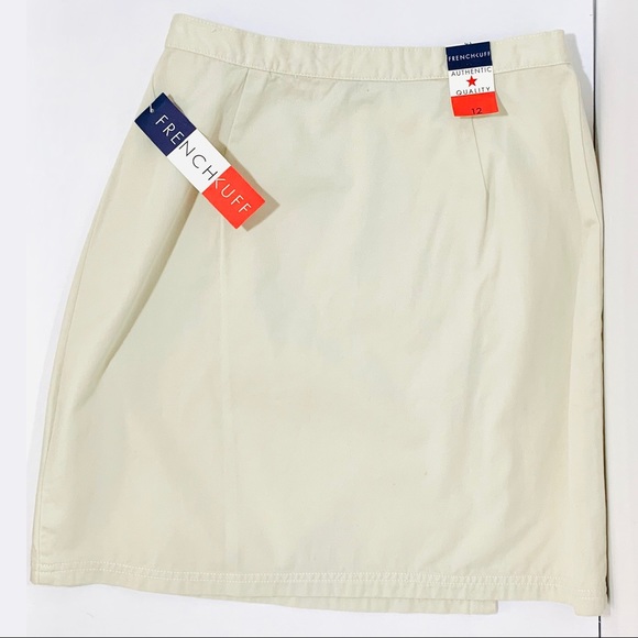NEW Size 12 French Kuff 90s Beige Khaki Tortoiseshell Button Wrap Mini Skirt - Picture 4 of 11